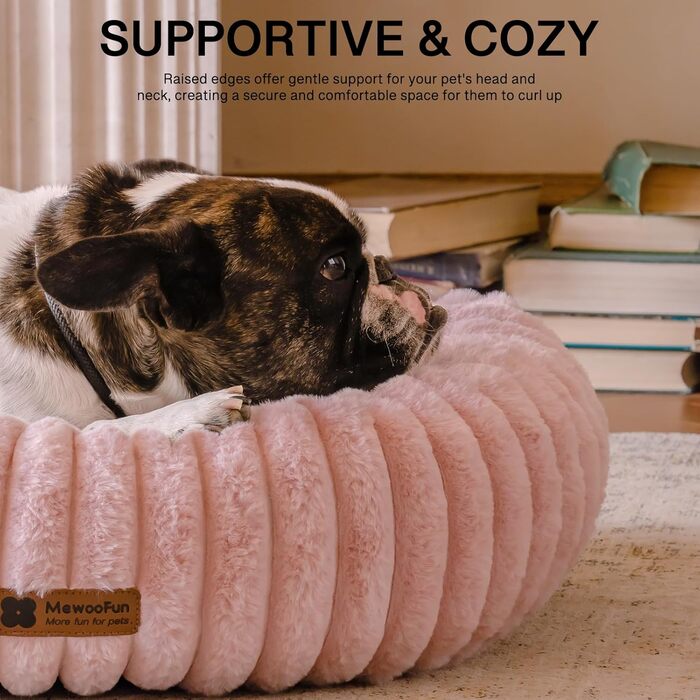 Кругле лежанка для собак MEWOOFUN - м'яке, плюшеве ліжко для маленьких собак та цуценят, рожевого кольору, 76x76x20 см