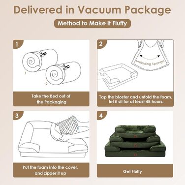 Ортопедичне ліжко для собак EHEYCIGA, 76x51 см, Memory Foam, середні породи, вологостійке, з високим бортиком, темно-зелене