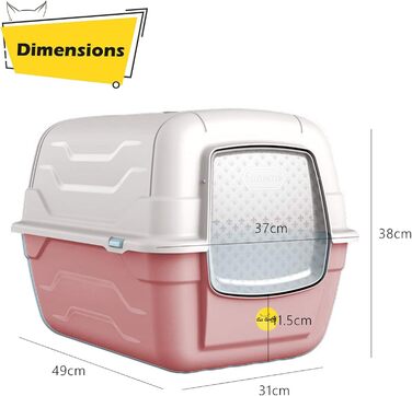 Туалет для котів Cat Centre з кришкою, лотком, дверцятами, совком та вугільним фільтром. Рожевий, 52x40x40 см / 55x40x40 см