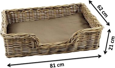 Корзина для собак Kobolo з плетеного ротангу, собаче ліжко з подушкою, 81x62x21 см