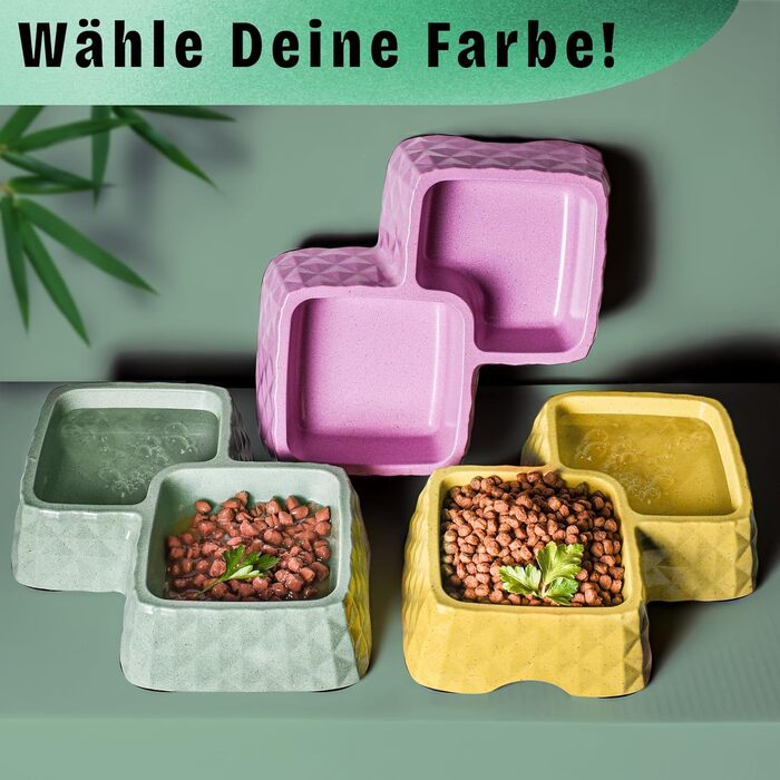 Подвійний миска для котів та маленьких собак ne&no® з бамбука, неслизька, до 400г корму та 350мл води, м'ятного кольору