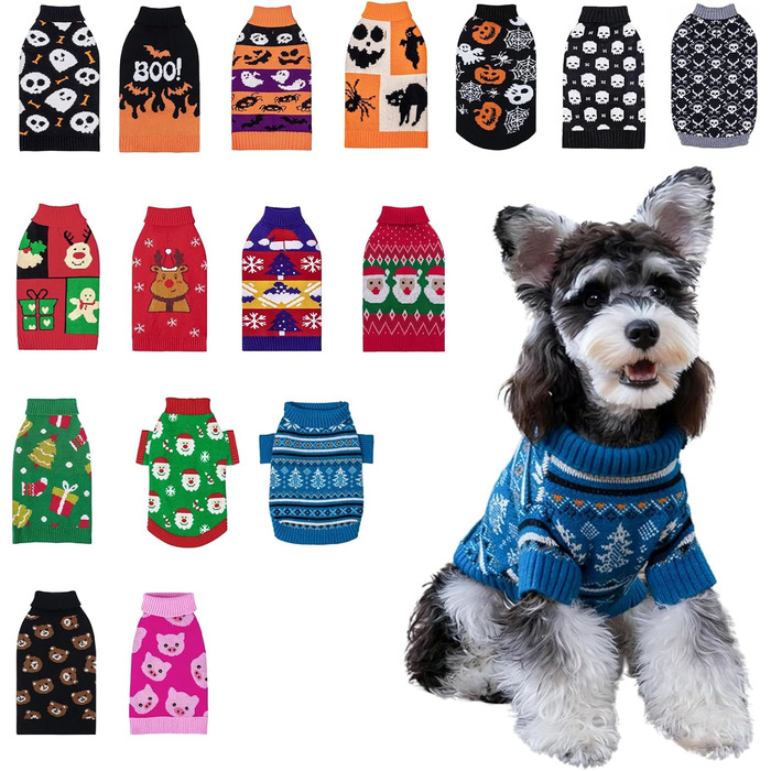 CuteBone Синій пуловер для собак зі сніжинками, одяг для цуценят, теплий светр, зимова куртка для маленьких собак, з отвором для повідка DS72XL-DE XL Сніжинка