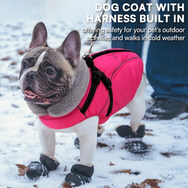 Зимовий теплий куртка для собак Queenmore, водонепроникний, з кріпленням для шлейки, 3-шаровий, світловідбиваючий, для великих порід (Лабрадор, Хаскі, Голден Ретрівер), розмір 2XL (XS, Рожевий)