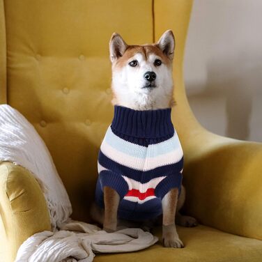 Теплий собачий светр з смугами, зимовий в'язаний одяг з еластичними ремінцями для ніг, м'який акриловий светр для собак маленьких, середніх та великих порід, розмір S, блакитний