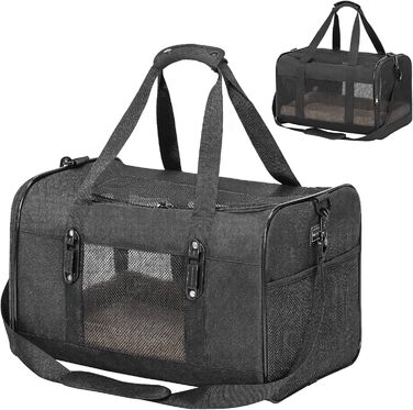 Транспортна сумка для кота та собаки Petsfit, чорна: зручна переноска з м'якими подушками