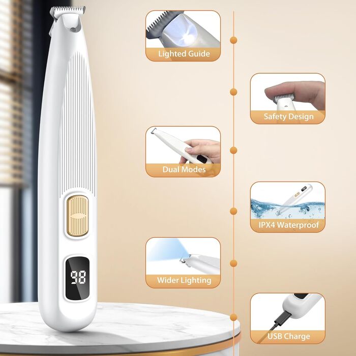 Триммер для лап собак YAZ EKY Leise - професійна машинка для грумінгу з LED-підсвічуванням, водонепроникний, USB-зарядка, для собак та котів