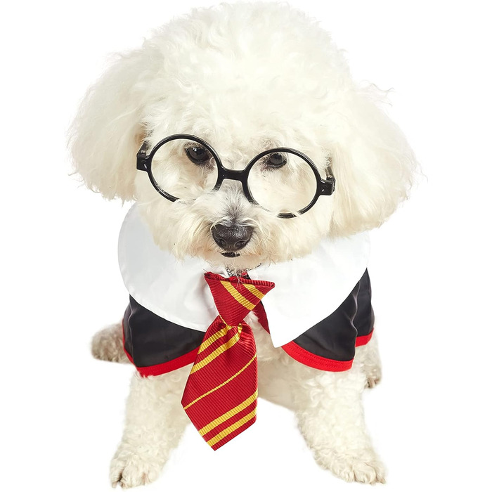 Сорочка для собак на Хелловін Impoosy: кумедний костюм кота-чаклуна, м'який одяг з окулярами (розмір M, обхват шиї 35,6 см) чорний