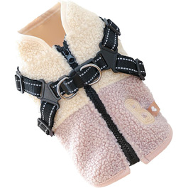 Зимовий теплий одяг для собак - куртка з флісовою підкладкою, з отвором для шлейки, для маленьких та середніх собак, рожевий/білий, для прогулянок та активного відпочинку