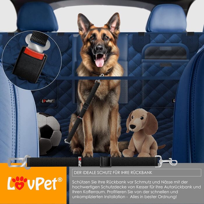 Lovpet® 2в1 водонепроникна автогамак для собак із захистом бортів і вікном, універсальна накидка на заднє сидіння та багажник, темно-синя