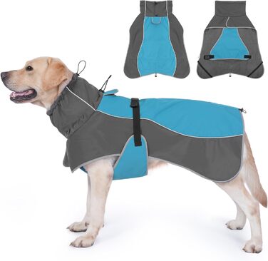 Водонепроникна куртка для собак, світловідбиваюча, вітронепроникна, тепла зимова куртка з м'яким флісовим підкладкою для маленьких та великих собак, для активного відпочинку на природі, кемпінгу та походів у холодну погоду, блакитна, XL (довжина спини: 60