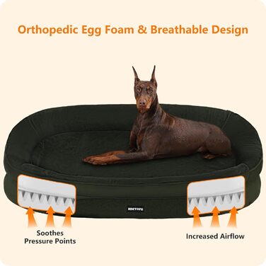 Ортопедичне ліжко для собак, ліжко-софа з валиком для шиї, кошик для собак з антиковзною основою, знімне та пральне, для великих собак, 122 x 90 x 19 см, оливковий колір