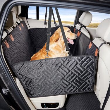 Задній сидіння для собак, жорсткий піддон (132x63,5 см), вантажопідйомність 40 кг, неслизька тканина Oxford для SUV/Kombi/Pick-up (Чорний)