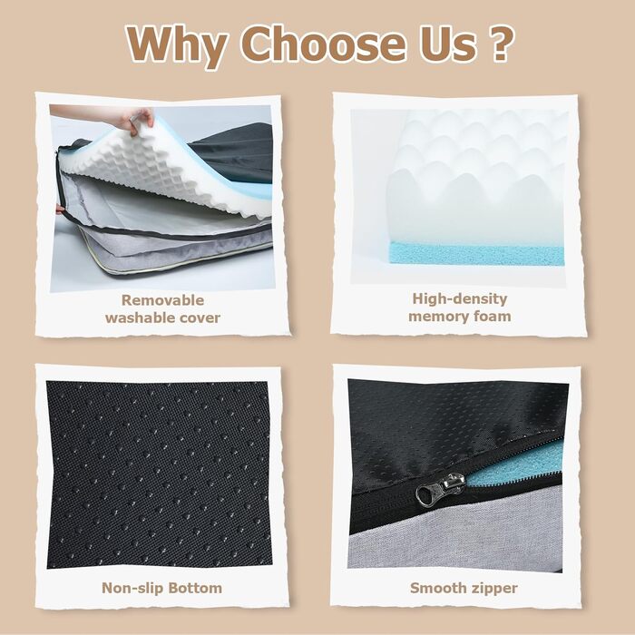 Ортопедичне ліжко для собак середніх порід - Водонепроникне ліжко для тварин з піною-пам'яттю знімний, пральний чохол, антиковзаюче ліжко-софа для собак середнього розміру (M, Сірий) 86.4 x 91.4 x 16.5 см