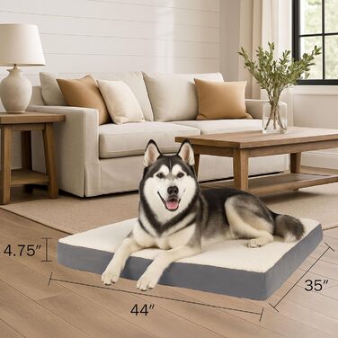 Ортопедичне ліжко для собак Petmaker, 2-шарове, з Memory Foam, для великих собак до 45 кг, сірого кольору, розмір L (112 x 89 x 12 см)