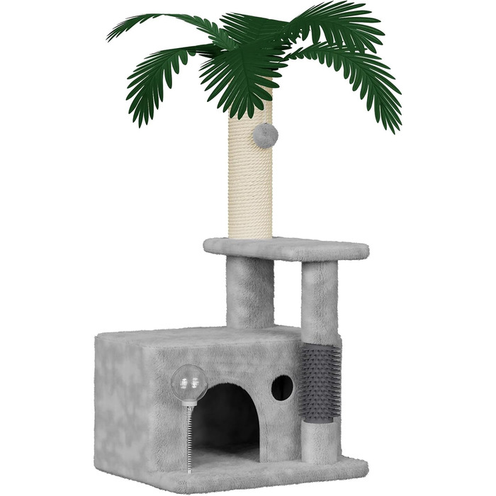 Кігтеточка Kratzbaum 90 см: кігтешкребок, будиночок та іграшки для котів (сірий)