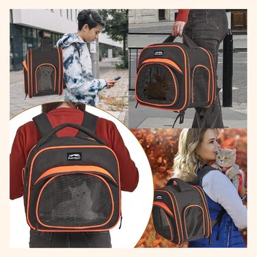 Сумка-переноска для тварин, складна, дихаюча, з леєрою, для цуценят, кошенят, морських свинок (до 3,6 кг), чорний/помаранчевий