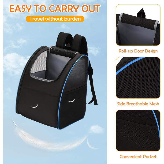 Рюкзак для тварин Allsopets: складаний рюкзак для котів та собак, дихаючий, знімний килимок. Ідеально для подорожей, прогулянок та хатніх потреб. (Чорний, Синій)