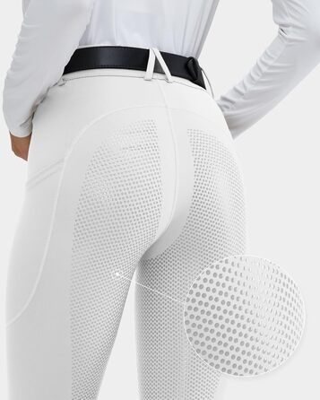 Легінси для верхової їзди HMILE для жінок з силіконовим посиленням, висока талія, еластичні, з кишенею для телефону та петлями для ременя (білі, M)