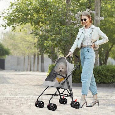 Візок для тварин Homewell: складний, з тримачем для напоїв та ременем безпеки (сірий), до 15 кг