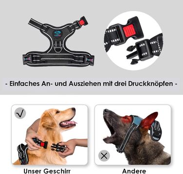 Шлейка для собак PHOEPET No Pull, чорна, L - регульована, з контролем, для прогулянок