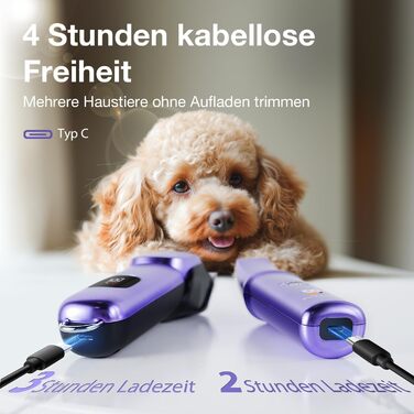 Набір для стрижки собак 3 в 1: машинка, тример для лап, для густого шерсті, тиха робота, фіолетовий