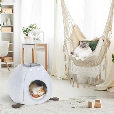 Кігтеточка-будиночок для котів, блакитна, розмір M, 40x40x35 см. Зручне ліжко з Sherpa подушкою, ідеально для дому.