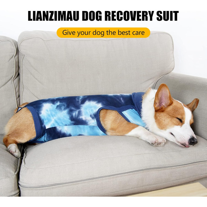 Комбінезон для собак після операції, ветеринарний одяг, захисний комбінезон, хірургічний боді для собак, після кастрації/стерилізації, синій, Tie-Dye