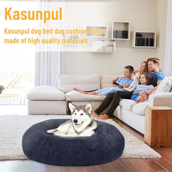 Кругле ліжко для собак і котів з плюшу, 120 см, сіре (4XL)