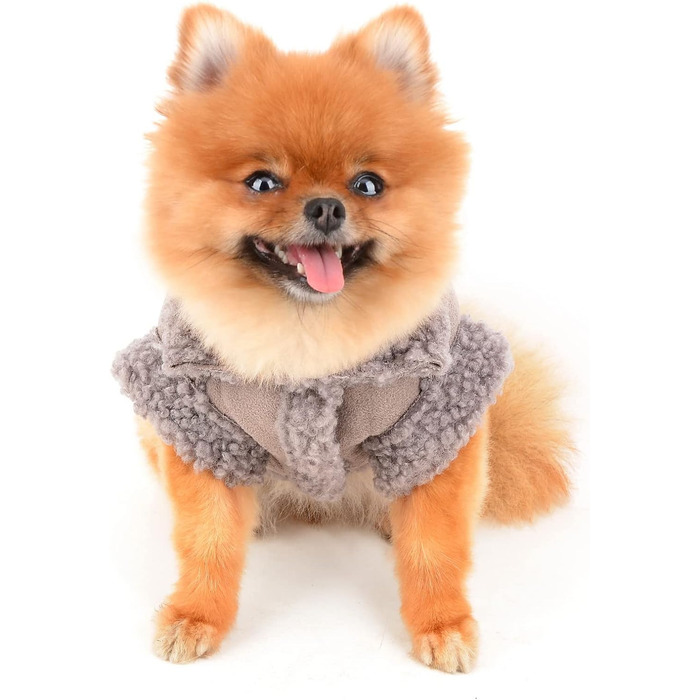 Тепла куртка для собак та котів SMALLLEE_LUCKY_STORE з флісовою підкладкою, зимовий одяг з кільцем D, для маленьких собак, чихуахуа, йоркширських терьєрів, тепла куртка сірого кольору, розмір L