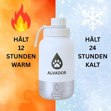 Водяна пляшка для собак на 1000 мл з мішком, 4-в-1, нержавіюча сталь, ізольована, без витоку, BPA-free з мисками для води та їжі, аксесуари для собак для прогулянок та походів (кремово-білий)