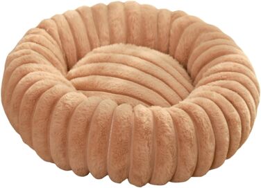 М'яке ліжко для собак Mateju Donut, плюшеве, для котів та собак, тепле, з антиковзною основою, смугастий стиль, 60 см (Верблюжий колір)