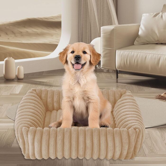 Крісло-ліжко для собак маленьких та середніх порід, 50x48x15 см, миється, кошик з антиковзким покриттям, бежевий/кремовий колір