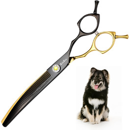 Професійна вигнута ножиця для грумінгу домашніх тварин 7.5 дюймів, 56 зубів, кут вигину 25°, золота, преміум-якість
