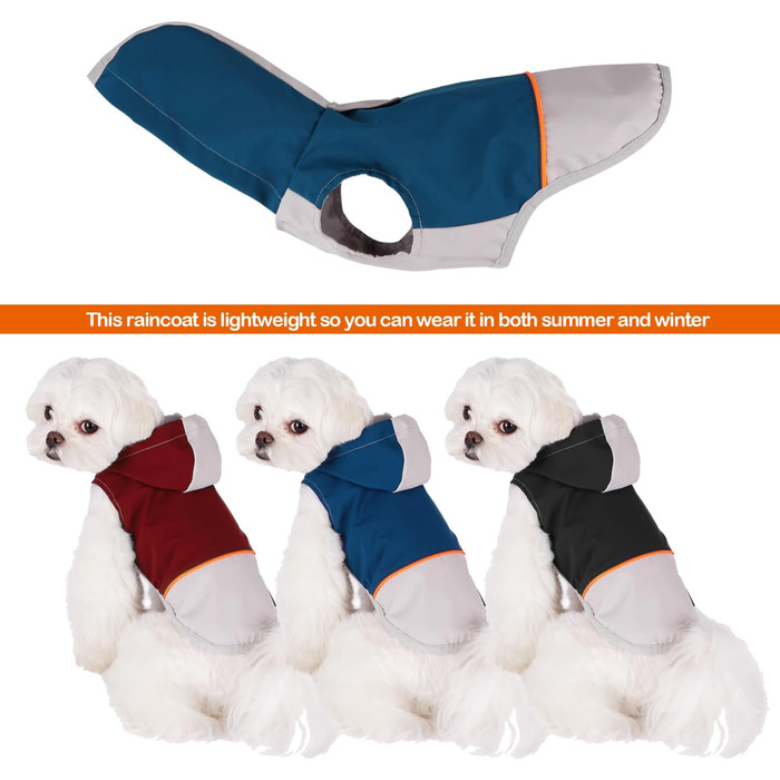 Водонепроникний дощовик для собак BPS з капюшоном та кишенею, 100% поліестер, M, Синій, BPS-9701AZ (M, 16183 Red)