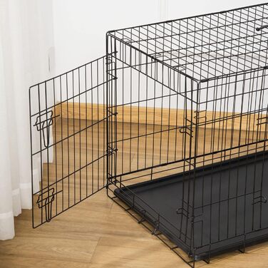 Клітка для собак PawHut металева, транспортна, з 2 дверима, чорна, 91x61x67 см