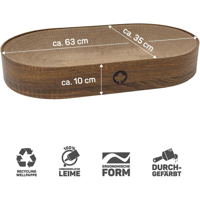 Килимок для кота з гофрокартону Apollo від CanadianCat Company, овальний, горіховий колір, 63 x 35 x 10 см