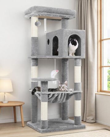 Комплекс для котів Globlazer Kratzbaum з гамаком 45x40 см, будиночком, платформами, 137 см, світло-сірий