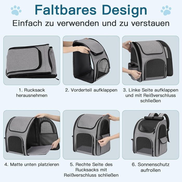 Рюкзак для тварин до 10 кг з сіткою, дихаючий, з лінійкою безпеки та килимком - сірий