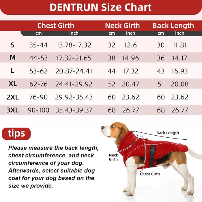 Водонепроникний теплий піджак для собак середнього розміру DENTRUN, теплий зимовий піджак для собак з флісовою підкладкою, червоний