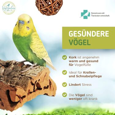 Vogelgaleria Преміум коркове сідало для птахів (хвилястий папуга, корелла) + безкоштовний гризун-куля, 20x10 см, аксесуар для клітки