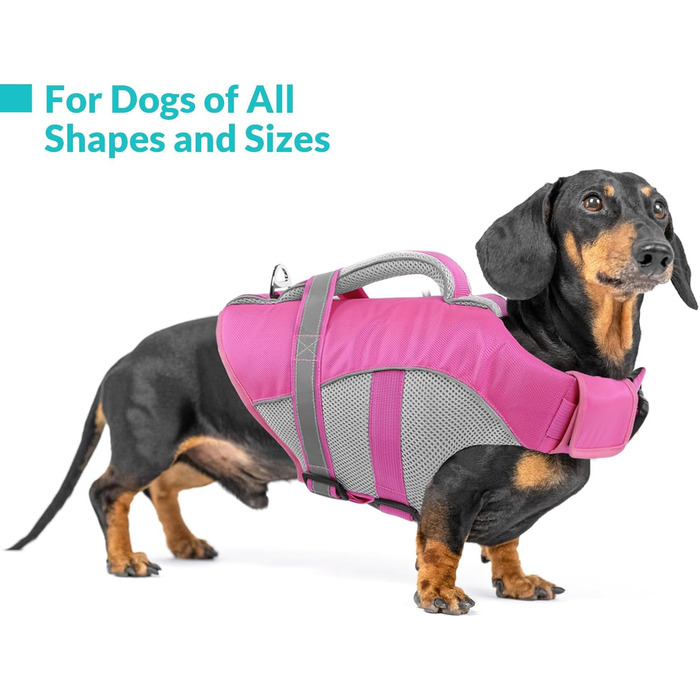 Жилет для плавання для собак Queenmore, регульований, висока видимість, рятувальний жилет, для собак XX-Large (Hot Pink, XXL)