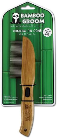 Гребінець з обертовими зубцями для догляду за шерстю собак та котів (41 зубчик) | З бамбука | Для довгої та кучерявої шерсті