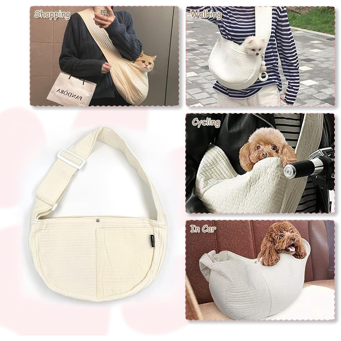 NATUYA Сумка-переноска для собак та котів, регульована, для прогулянок та подорожей (Абрикосовий) (Білий/Опудальний сад, регульований ремінь з тенту)