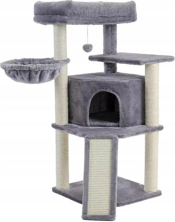 Високий кігтеточка-комплекс Petjet, сірий, сизаль, 5 рівнів