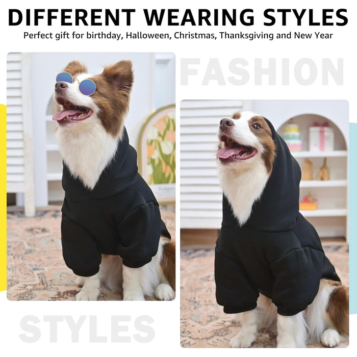 Теплий флісовий светр для собак SCENEREAL з капюшоном, чорного кольору, з принтом листя клена, розмір S. Підходить для холодної погоди та як костюм на Хелловін.