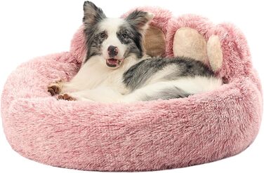 М'яке ліжко для собак Pfote Form: кругла, комфортна, рожева, велика, для маленьких та середніх собак, з штучного хутра, легко миється