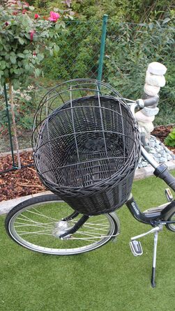 Корзина для велосипеда Marcus Hundefahrradkorb для руля з лози з металевою сіткою та подушкою, чорна. Корзина для собак, корзина на кермо, корзина для тварин, кошик для покупок, натуральна (з подушкою)