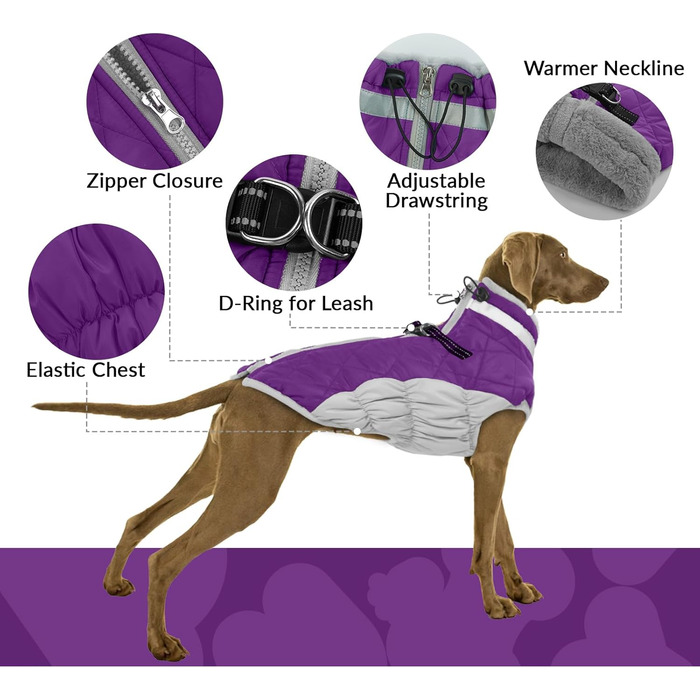 Теплий зимовий одяг для собак PUMYPOREITY: жилет для маленьких собак та цуценят, колір фіолетовий, розмір XS