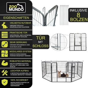 Вольєр для цуценят та дрібних тварин Zoomundo 8-секційний, металевий, XL, огорожа для вигулу, манеж, захисний бар'єр