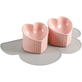 Набір мисок для котів Katzennapf Set: підняті миски, кераміка, проти слизької поверхні, набір з двох мисок, зелений & темно-зелений (рожевий & рожевий)